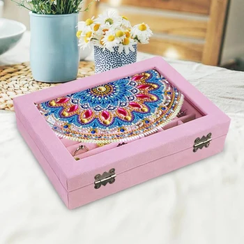 5D Ružový Plyšový Šperky Box DIY Mozaiky Drahokamu Výšivky Diamond Maľovanie Šperky Úložný Box