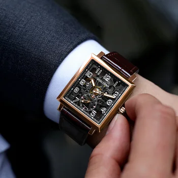 AGELOCER Sapphire Duté Rytie Kostra Muži Mechanické Hodinky, Luxusné Značky Originálny Dizajn Čierne Kožené Námestie Heren Horloge