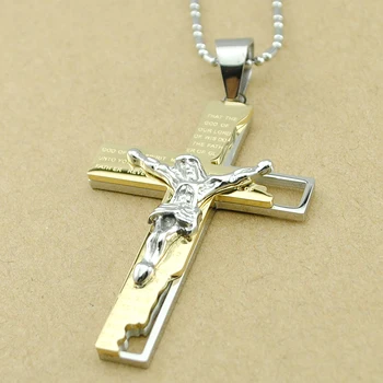 AMUMIU Katolíckej Cirkvi Nehrdzavejúcej Ocele Ježiš Kríž Náhrdelník Náboženstvo Kríž Prívesok Módne Šperky Pre Mužov a Ženy KP102