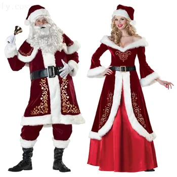Anime Vianočný kostým Santa Claus Dospelý samec biele fúzy Děda cosplay šaty Lady Vianočné šaty