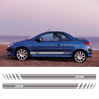 Auto Bočné Dvere Grafický Vinyl Obtlačky Pre Peugeot 206, Racing Sport Design Pruhy Samolepky Dlhé Sukne Samolepky Pre Peugeot