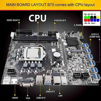 B75 12 Karta Ťažba Doske+G530 CPU+4PIN na Napájací Kábel 6PIN+SATA Kábel 12USB3.0(PCIE) Slot pre LGA1155 pamäte DDR3 RAM SATA3.0