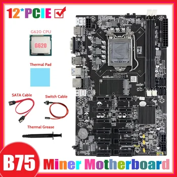 B75 12 PCIE ETH Ťažba Doske+G620 CPU+SATA Kábel+Switch Kábel+Tepelná Podložka+Termálnej pasty BTC Baník Doska