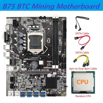 B75 BTC Ťažba základnej Doske 8 GPU USB 3.0 PCIE Náhodné CPU+6Pin, Aby Dual 8Pin Kábel+2XSATA Kábel LGA1155 B75 USB Baník