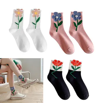 Bavlna Ženy Posádky Ponožky Ponožky Flower Art Vzor Lete Legrační