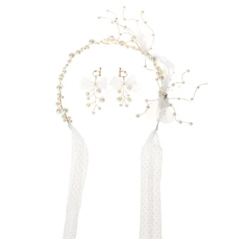 Biela Jednoduché Pearl hlavový most Elegantné Earrrings Svadobné Svadobné Hairwear pre Ženy, Ženy, Dievčatá Biela DESAŤ