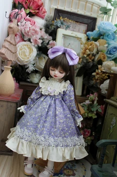 BJD Bábika šaty 1-3 1-4 1-6 veľkosť vintage kvet modré šaty a čelenka bábika príslušenstvo