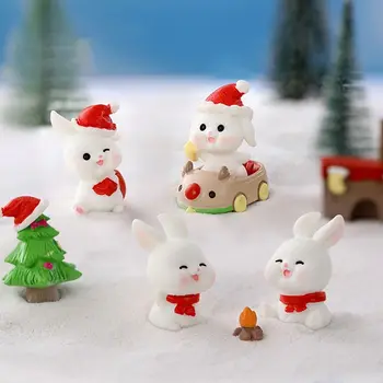 Box Dekorácie Sneh Svete Domček Pre Bábiky Ornament Miniatúrne Bunny Rozprávková Záhrada Vianočné Rabbit Figúrky Micro Krajiny