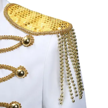 Britský Vietor Fáze Biele pánske Zlaté Strapce Epaulettes Vojenské Šaty, Kostýmy Súd Šaty Výkon Mužský Spevák Bunda, Kabát