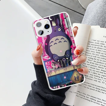 Cartoon Šťastný Totoro Telefón puzdro Pre IPhone 14 Pro Max 13 7 8 14 Plus XR XS 12Mini 11 SE2 Anime Pár Jasné, Mäkké TPU Kryt Funda