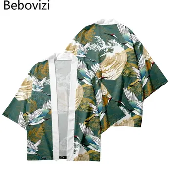 Cosplay Cardigan Mužov Košele Yukata Módne Žeriav Tlač Tradičné Japonské Kimono Ženy Pláži Haori Ázijské Oblečenie