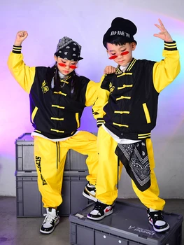 Detské Čínsky Štýl Žltá Voľné Kpop Oblečenie Pre Dievčatá, Hip Hop, Street Dance Oblečenie Jazz Štádium Nosenie DQS8605