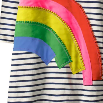 Dievčatko Trendy Jar Bežné Bavlna Nášivka Tunika Šaty Batoľa Dievčatá Strana rainbow Prekladané Dlhý rukáv Šaty