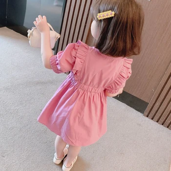 Dievčatá letnej sezóny šaty nový kórejský štýl lístkového rukáv pás princezná šaty 2-8years staré Beibei módne Kvality dieťa oblečenie