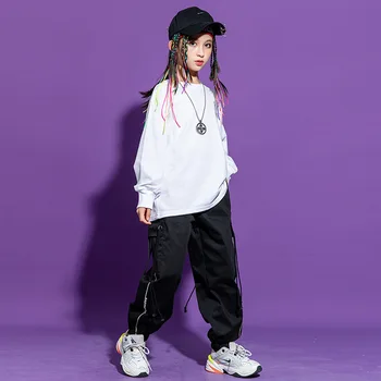Dieťa Cool Hip Hop Oblečenie Mikina Top Black Streetwear Taktické Cargo Bezec Nohavice pre Dievčatá Chlapci Jazz Tanečných Kostýmov, Šiat