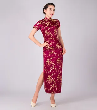Dlho Retro Elegantné Čínsky Cheongsam Šaty na Večierok Hodvábneho Kvetu Čínske Tradičné Šaty Lady Qipao Čínske Šaty 89