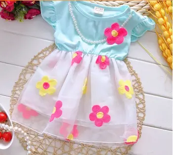 Doprava zadarmo 1pcs maloobchod dievčenské šaty letné 2019 pearl flower šaty deti oblečenie na predaj roupas infantis menina
