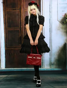Dámske Lolita Šaty Gothic lolita Čiernej Čipky krátke Rukávy Výbava Bavlna Cosplay Sexy Šaty/ Podpora Zákazku-na mieru Ainclu