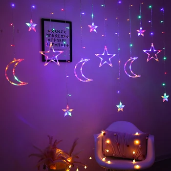 Eid Mubarak Opony Svetlo, Mesiac, Hviezdy Garland LED Rozprávkových Svetiel pre Domáce Ramadánu Kareem Islamskej Moslimských Eid Al Adha Party Dekorácie