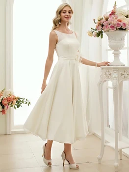 Elegantné Krátke Šifón Svadobné Šaty S Perím A-Line Čaj Dĺžka Svadobné Šaty S Krídlom vestido de noiva pre Ženy