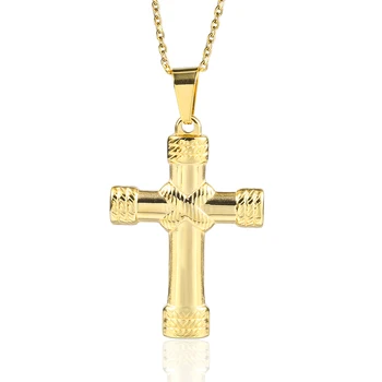 Elegantné Unisex Cross Náhrdelník Obyčajný Klasický Kríž Prívesok z Nehrdzavejúcej Ocele STAUROS ROOD Krista I Sláva Kríž Šperky