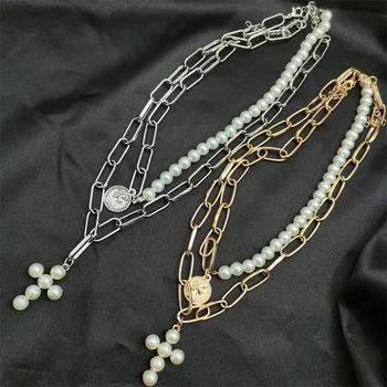 Fkewyy Luxusné Náhrdelníky Pre Ženy Módny Návrhár Šperkov Gotický Príslušenstvo Perlový Náhrdelník Nastaviť Reťazca Pozlátené Šperky Punk