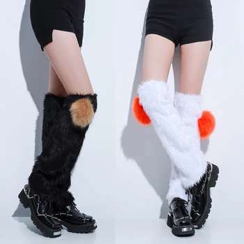 Gotický Biela Umelú Kožušinu Leg Warmers Boot Zahŕňa Robustný Outwear Hot Girls