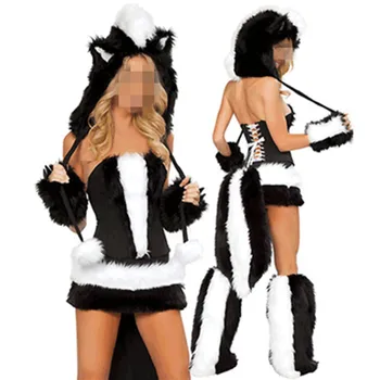 Halloween Maškaráda Kožené Sexy Kožušiny Panda Bez Rukávov Disfraces Vysoko Kvalitné Sexy Ženy Cosplay Zvierat Čierne Kostýmy
