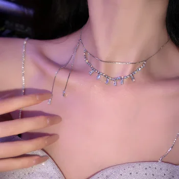 High-grade zmysel vycibrenej elegancie dlhý strapec drahokamu náhrdelník clavicle reťazca pre dámske módne svadobné šperky