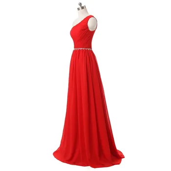 JaneVini Jednoduché Šifón Červená Bridesmaid, Šaty Jedno Rameno Korálkové Bez Rukávov Riadok Elegantné Ženy Dlho Prom Šaty Dĺžka Podlahy