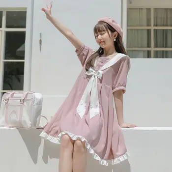 Japonský Kawaii Lolita Šaty Jemný Štýl College Šaty Voľné Navy Golier Sladké Letné Šaty 2021 Nové