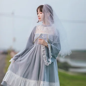 Japonský sladké lolita šaty vintage stojan lístkového rukáv vysoký pás roztomilý elegantný viktoriánskej šaty kawaii dievča gothic lolita op loli