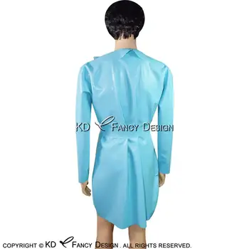 Jazero Modrá Sexi Latexové Oblečenie S Pás Gumy Nightgown Nightdress Bunda, Kabát Pyžamo YF-0050