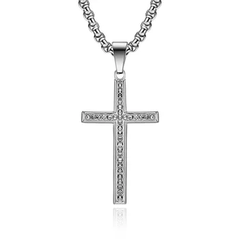 Jednoduchý Prívesok Kríž Náhrdelník Crystal Nehrdzavejúcej Ocele Náhrdelníky pre Mužov Ho Náboženské Šperky Reťazca 24 inch
