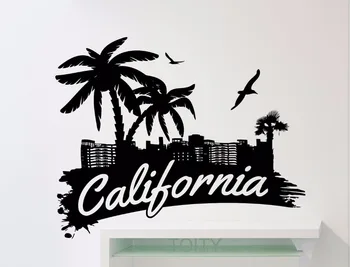 Kalifornia Slovo Logo Stenu, Nálepky, Palmy, Vtáky Pláži Vinyl Odtlačkový Domov Izba Dekor Interiéru Nepremokavé Kvalitné Nástenná Maľba