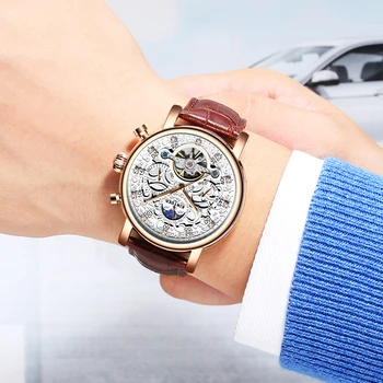 KINYUED Nové pánske Bežné Obchodné Sledovať Top Značky Automatické Mechanické Náramkové hodinky Mužov Originálny Design Športové Hodinky Muž Hodiny