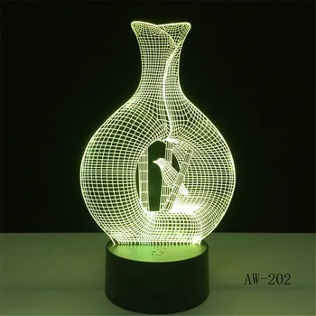 Klietka 3D Optické ilúzie Lampa LED Nočné Svetlo Vták Dekoratívne Závesné Tyče Klietku Chlapec, Izba Nočné Svetlo stolná Lampa AW-202