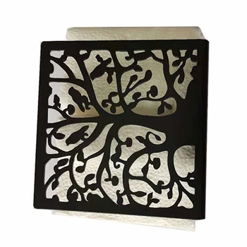 Kovový Stôl Obrúsok Držiteľ - Black Stolný Papierový Obrúsok Dávkovač S Výrez Stromov A Vtákov Siluetu Dizajn