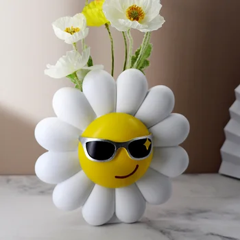 Kreatívne Živice Úsmev Sun Flower Pot Nordic Úsmev Na Tvár Váza Moderné Kvetináč Ozdoby Obývacej Miestnosti Dekorácie