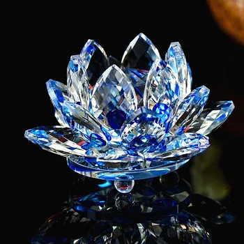 Krásne Šperky Umelé Modré Crystal Glass Lotus Feng shui paperweight 140mm Umenie a zber Narodeninovej party darčeky pre Deti Gem