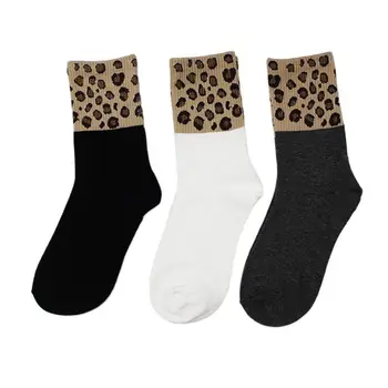 Kórejský AB Farebné Blokovanie Dvoch Bar Leopard Tlač Ponožky Osobné Módy Sexy Prekladané Čistej Bavlny Stredné Trubice Ponožky Ženy