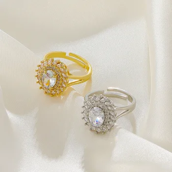 LATS 2022 Nové Európske a Americké White Crystal Zirkón Krúžok Svetlo Luxusné Slnečnice Index Prstene pre Ženy Móda Topaz Šperky