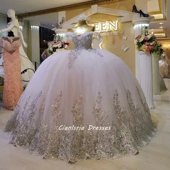 Lesk Crystal Lištovanie Výšivky Dubaj Svadobné Šaty Plesové Šaty, Iskrivý Ramena Strapec Saudskej Arabčina Svadobné Šaty