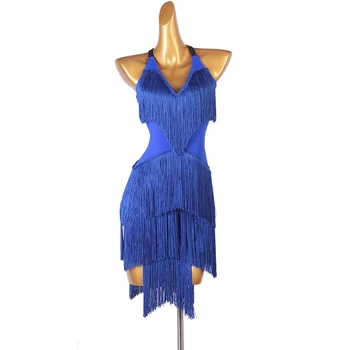 Letné Luxusné latinské Tanečné Šaty Výkon Kostýmy, Sexy tvaru Modrá Strapec Šaty Pre Ženy, Dievčatá Fáze Competiton Oblečenie