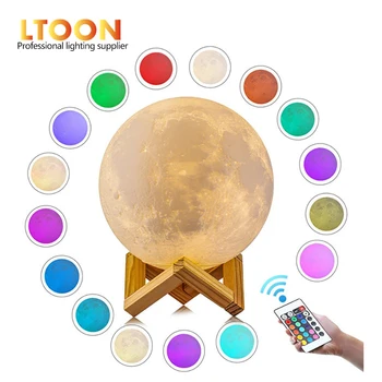 [LTOON]3DPrint Mesiac Svietidlo Nabíjateľné Diaľkové ovládanie 16 Zmena Farby Dotyk Nočné Svetlo Lunárny Luna Dieťa Nočného Vianočný darček