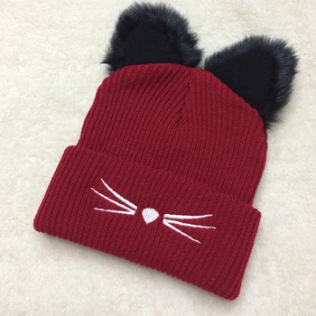 Mingjiebihuo fashion Nová mačka uši pletené vlnené klobúk roztomilý módne spp jeseň a v zime v teple