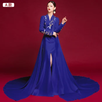Modré Výšivky Strana Večer Cheongsam Orientálne Šaty Dámske Svadobné Qipao Formálne Šaty Elegantné Dlhé Šaty, Oblečenie Vestido S-xxl