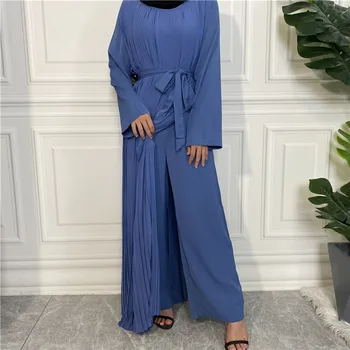 Moslimské Ženy Maxi Kombinézach Šaty Pevné Islamské Oblečenie Ramadánu Blízkom Východe Arabského Abaya Skladaný Voľné Kaftan Turecko Malajzia