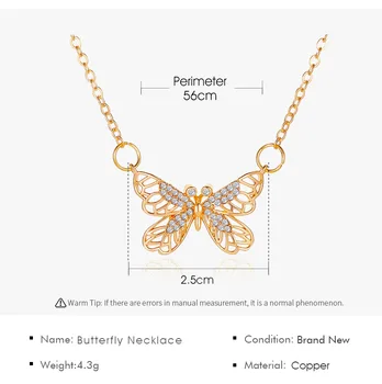 Motýľ Náhrdelník pre Ženy, Dievčatá Lesklé Clavicle Prívesok Náhrdelníky s CZ Výročie Nové Luxusné Módne Medené Šperky Darček