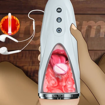 Muž Automatické Jazyk Lízanie Masturbácia Pohár 3D Real Pošvy Textúra Mačička Vrecku 10 Vibračných Režimov Sex Stroj Hračky pre Mužov
